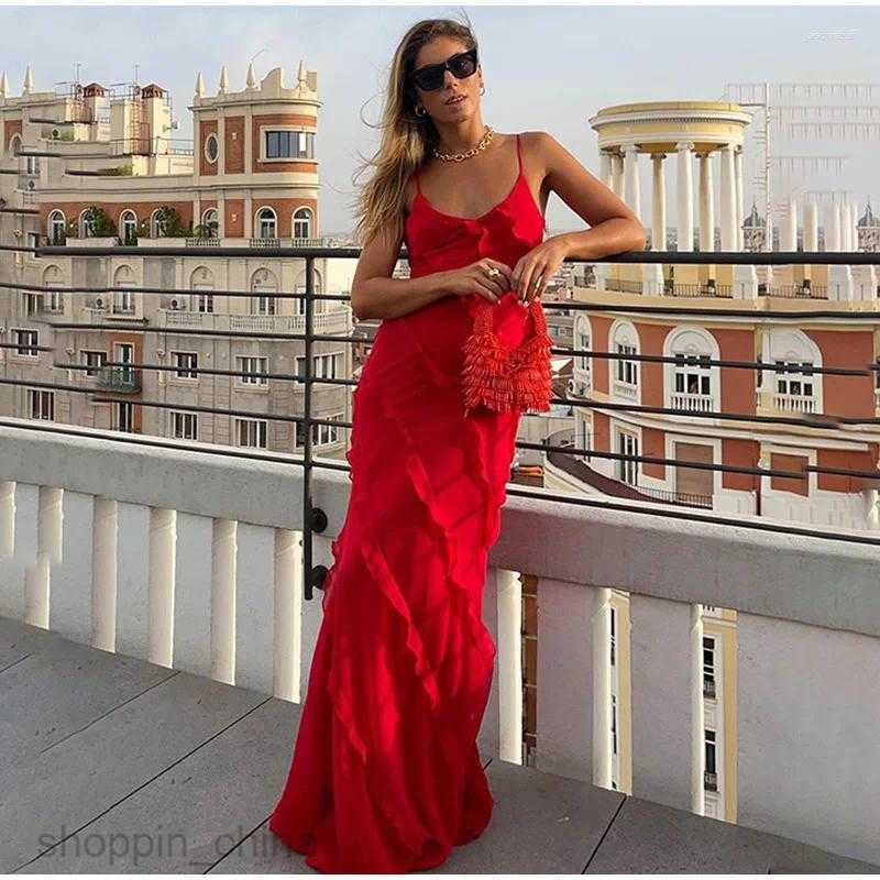 Casual Dresses Women Elegant Deep V Neck Maxi Dress Sexy Ruffles Backless Party Club Fashion Ladies Beach Split Sundress Vestidos 7654D