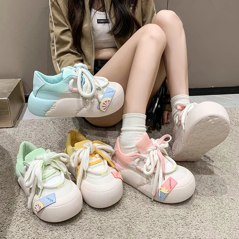 Womens shoes autumn round toe casual womens shoes wedge basket autumn comfortable cross sport rubber basic PU lace 240612