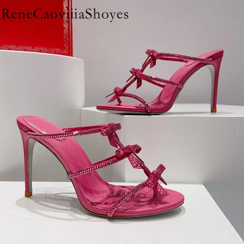 High Heels Crystal Slippers Women Butterfly-knot Rhinestone Party Shoes Female Summer Sexy Runway Gladiator Sandal Woman 240614