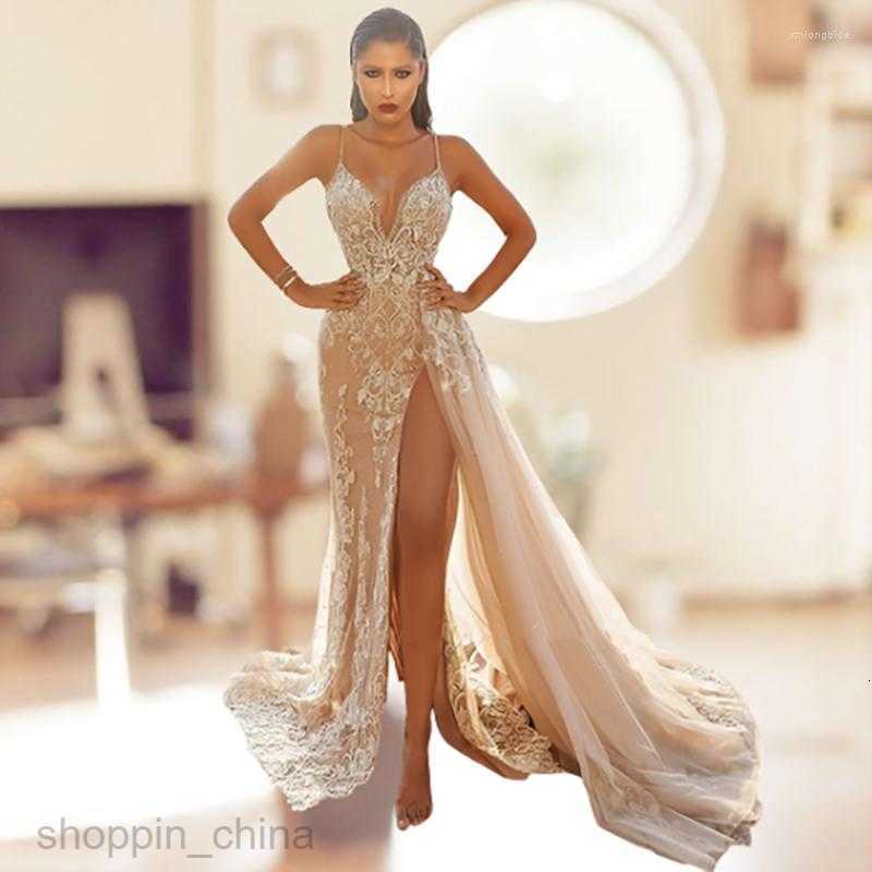 Casual Dresses Wedding Party Dress Women Evening Elegant Sexy Deep V Neck Spaghetti Strap Sleeveless Sequined Long Maxi 7654D