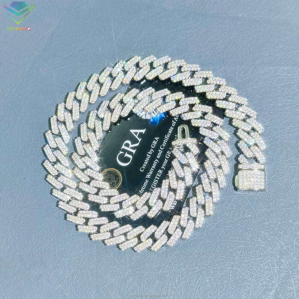 Hip Hop Men Jewelry 13mm Wide 2 Rows Vvs Moissanite Diamond Necklace S925 Solid Silver Cuban Link Chain