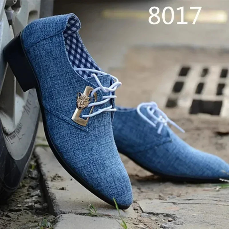 Canvas Derby Shoes Mens Dress Shoes Wedding Canvas Leisure Apartment Mens Formal Footwear Mixcolor Loafers Chaussures Hommes Blue 240614