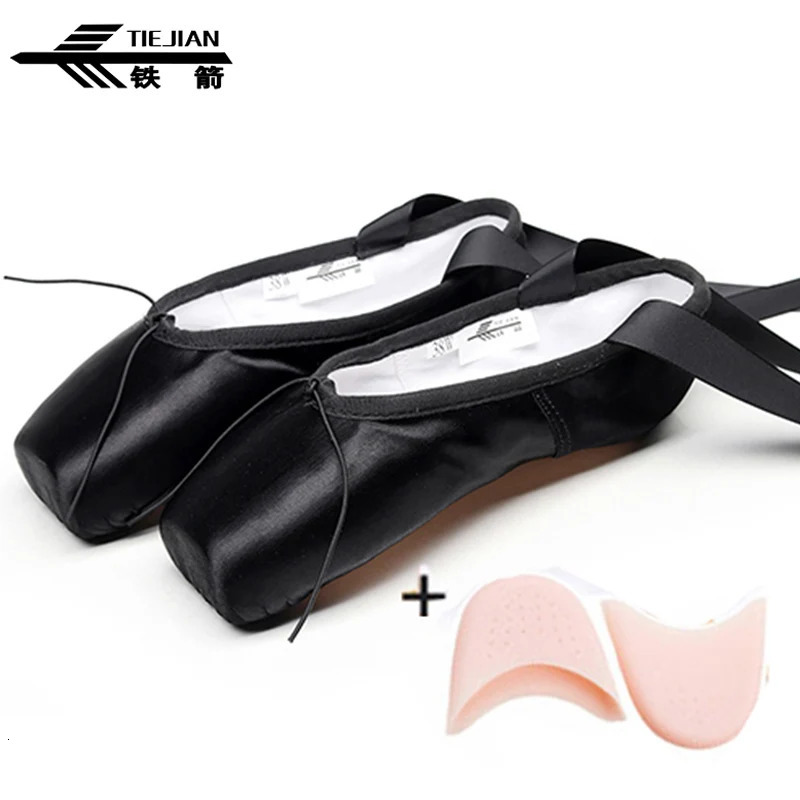 Professional Ballet Pointe Shoes Canvas Satin Pink Black Red Ballet Performer Dance Performance with Footpads 240614