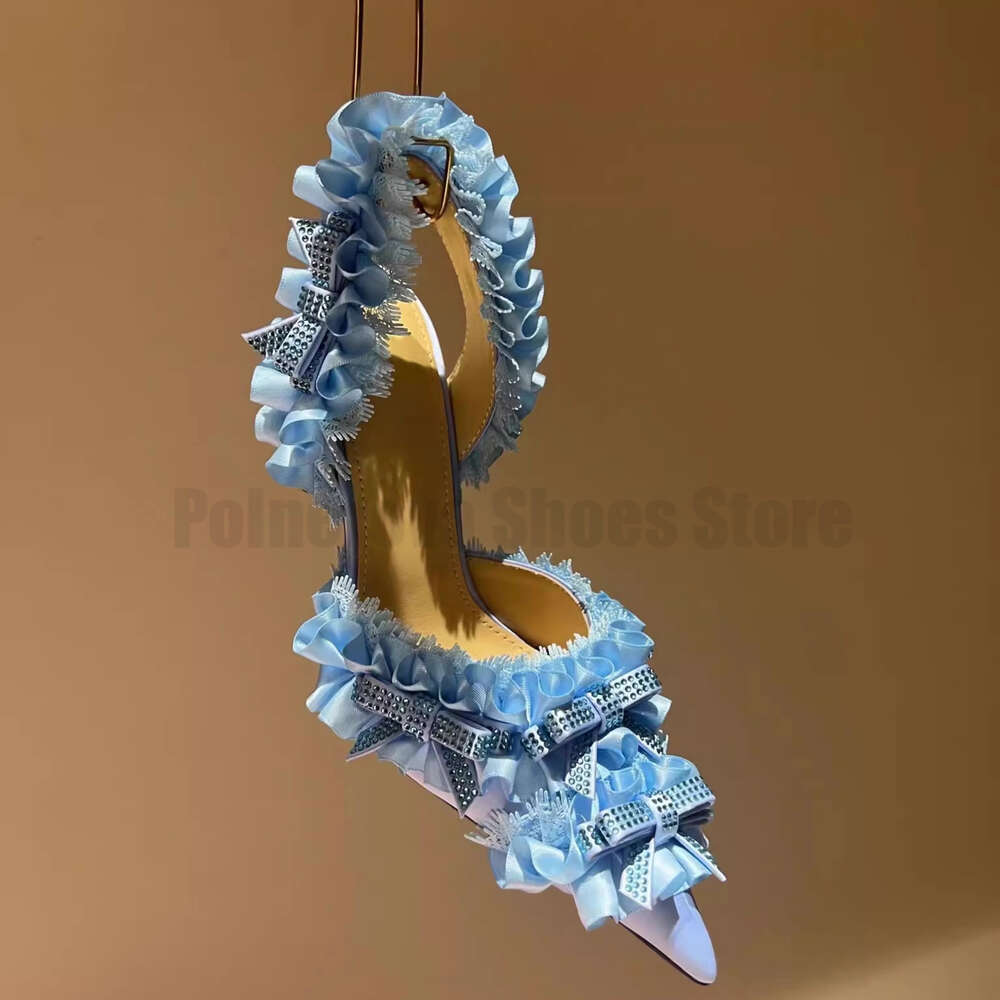 Rhie Bow Pink Satin High Heel Sandals For Women New Pointed Toe Single Sexy Lace Decorative Pumps Ladies Shoes