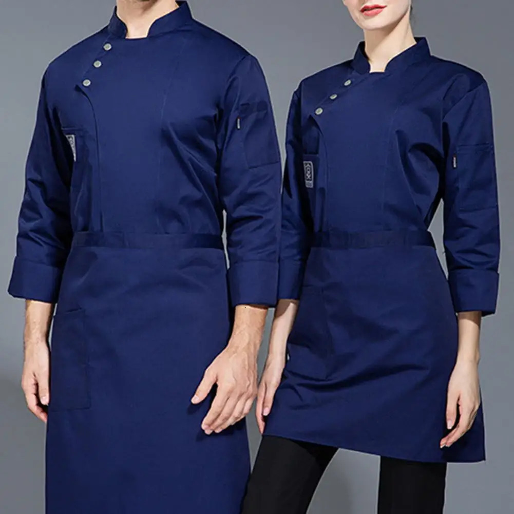 est Solid Mens Chef Jacket Short Long Sleeve Chef Coat Restaurant Bakery Catering Work Wear Coat Women Kitchen Cook Clothing 240604