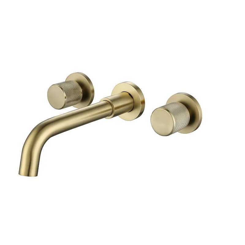 Bathroom Sink Faucets Bathroom Faucet Brushed Gold Bathroom Basin Faucet Cold And Hot Brass Sink Mixer Sink Tap Single Handle Wall Mounted Water TapL2