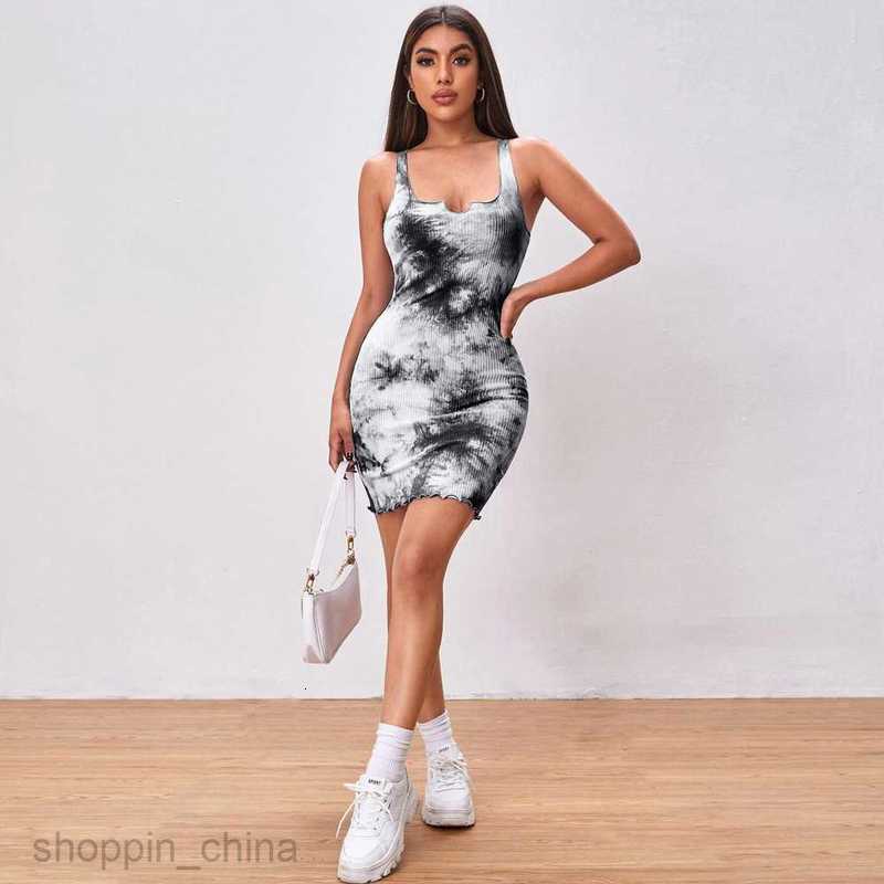 Basic Casual Women Dresses Spring/Summer Women's Sexy Slim Tie Dyed Print Wrapped Hip Short Skirt Tank Top Hanging Strap Dress