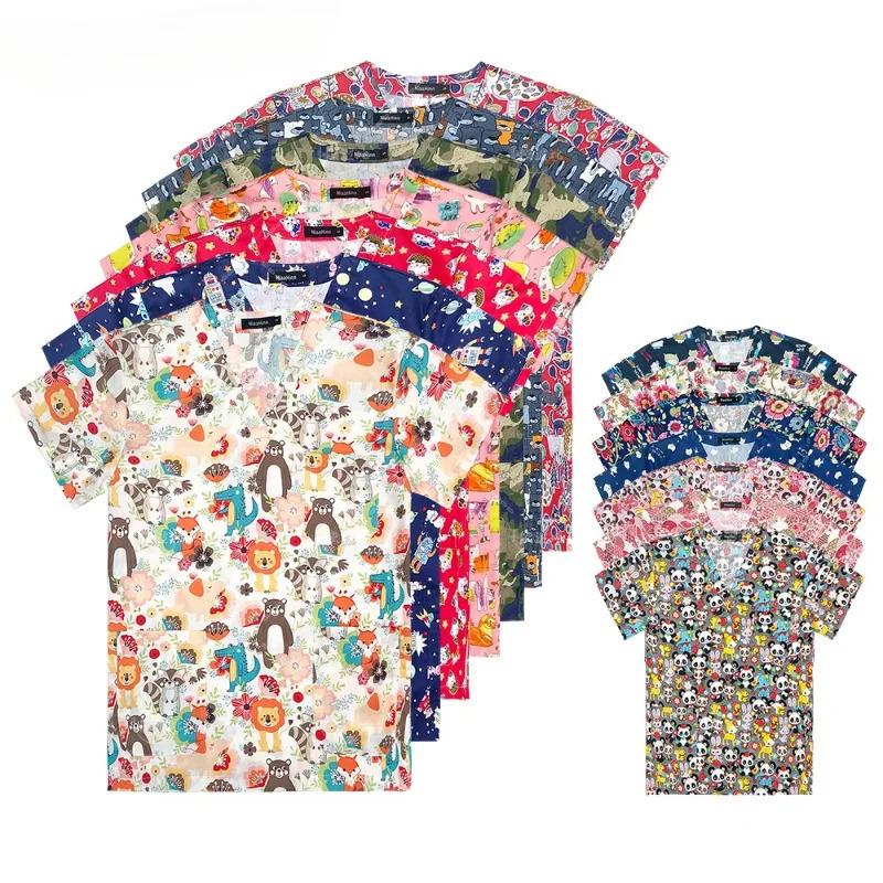 Womens Nursing Clothing High-quality Print Top Accessories Doctors Uniform Hospital Nurse Beauty Salon Scrubs Top Women 240604