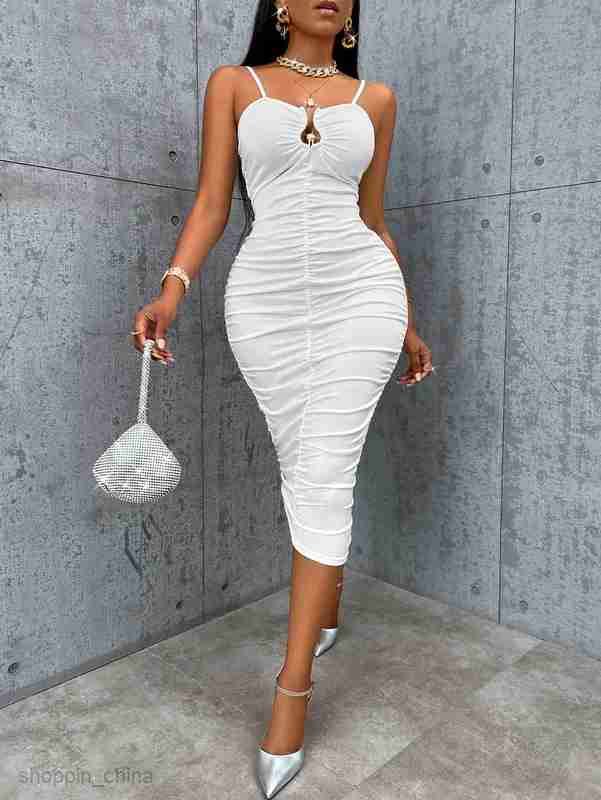 Basic Casual Women Dresses Sexy Women's Summer New Solid Color Waist Strap Wrapped Hip Dress for Women