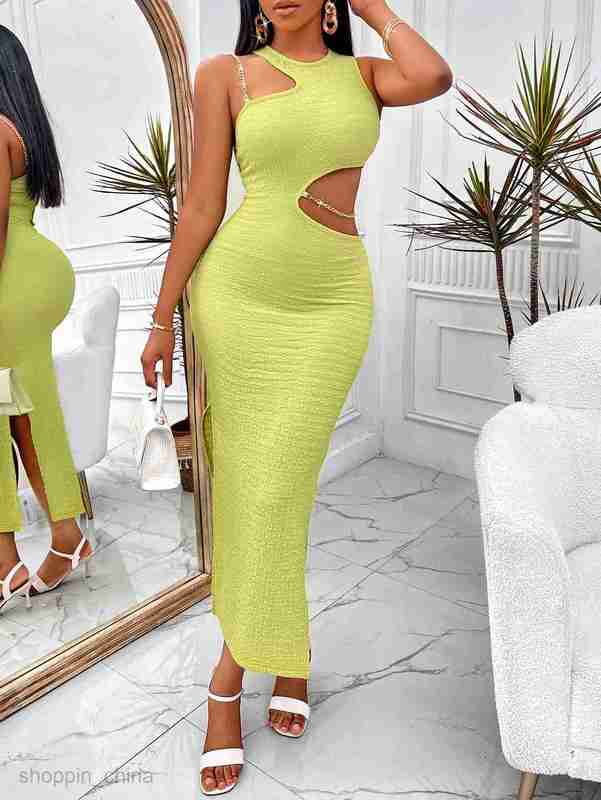 Basic Casual Women Dresses Ernie Summer Solid Color Casual Women's New Round Neck Shoulder Slim Sexy Dress