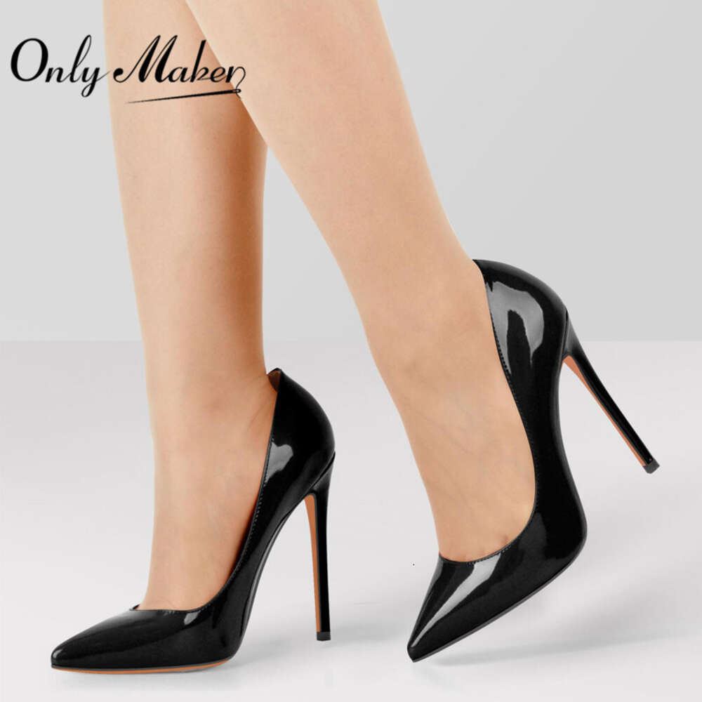 Onlymaker Women's Pointed Toe 10 12Cm Pumps Slip-Onthin Patent Leather Party Wedding Office Lady Big Size Heels