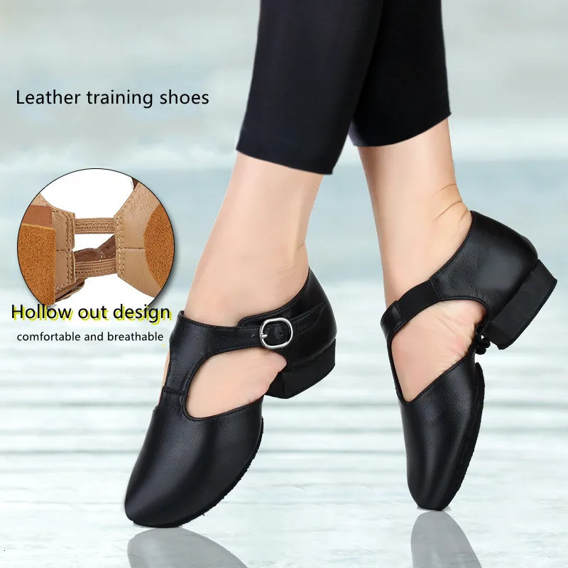 genuine leather jazz womens shoes with T-band ballet lyrical dance shoes teacher dance sandals excercise shoes 240614