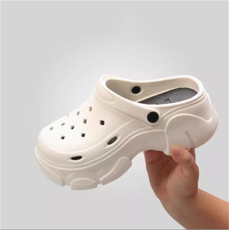 Luxury designer shoes in black and white 2024 Summer New External Wearing Heightened Cake Heel Garden EVA Baotou Cool Slippers Thick Sole Hole Shoes F