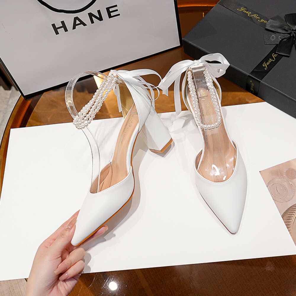 Baoyafang White Iovry Bridal Wedding Shoes Women Pointed Toe Party Shoes Ankle Strap Spring Autumn Buckle Ladies Shoe High Pumps