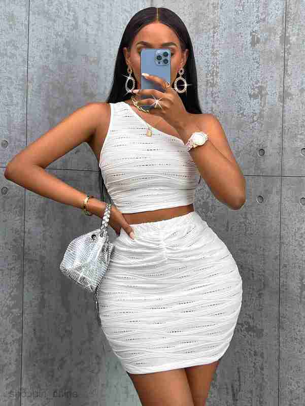 Two Piece Dress Sets Summer Leisure Fashion New Women's Solid Color Slanted Neck Sleeveless Set