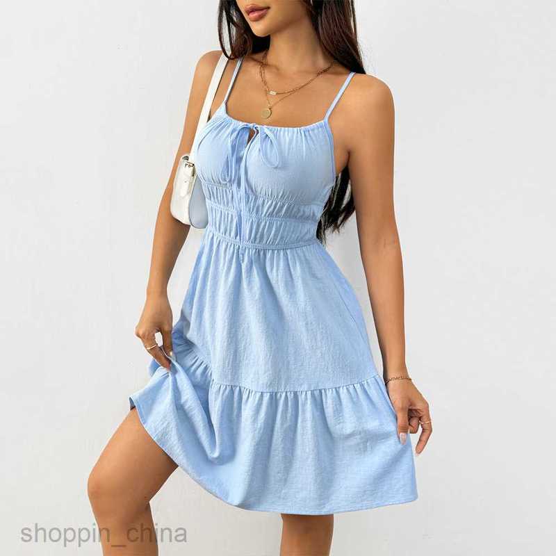 Basic Casual Women Dresses Elegant style sleeveless camisole dress, new summer waisted pleated A-line mid length skirt