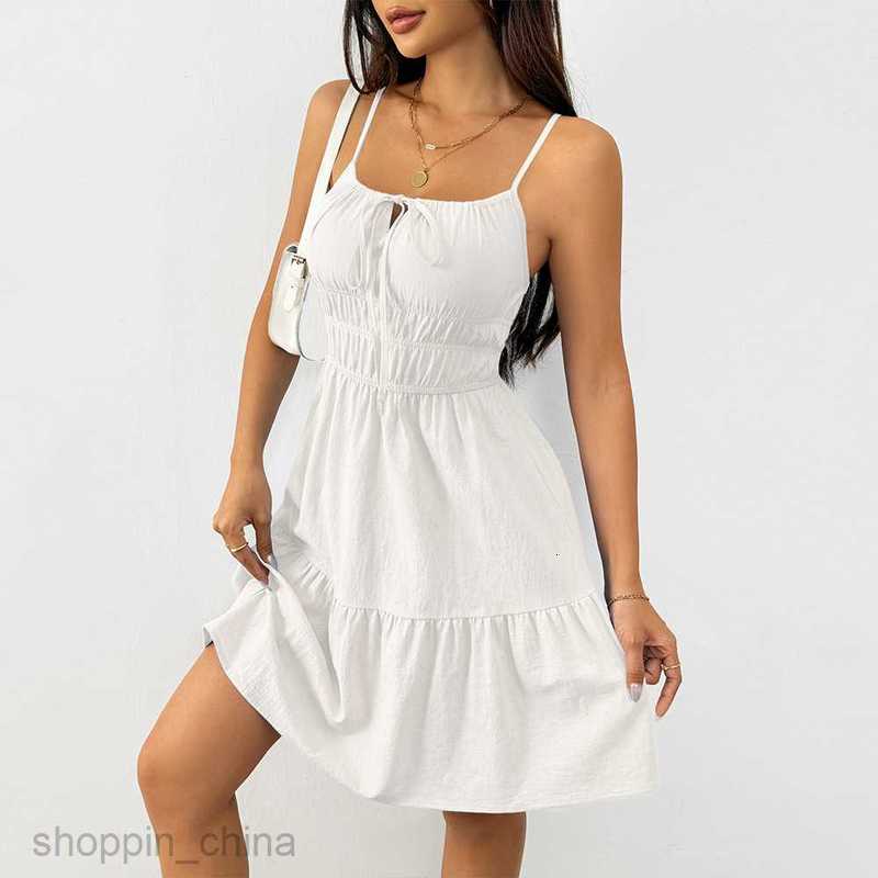 Basic Casual Women Dresses Elegant style sleeveless camisole dress, new summer waisted pleated A-line mid length skirt