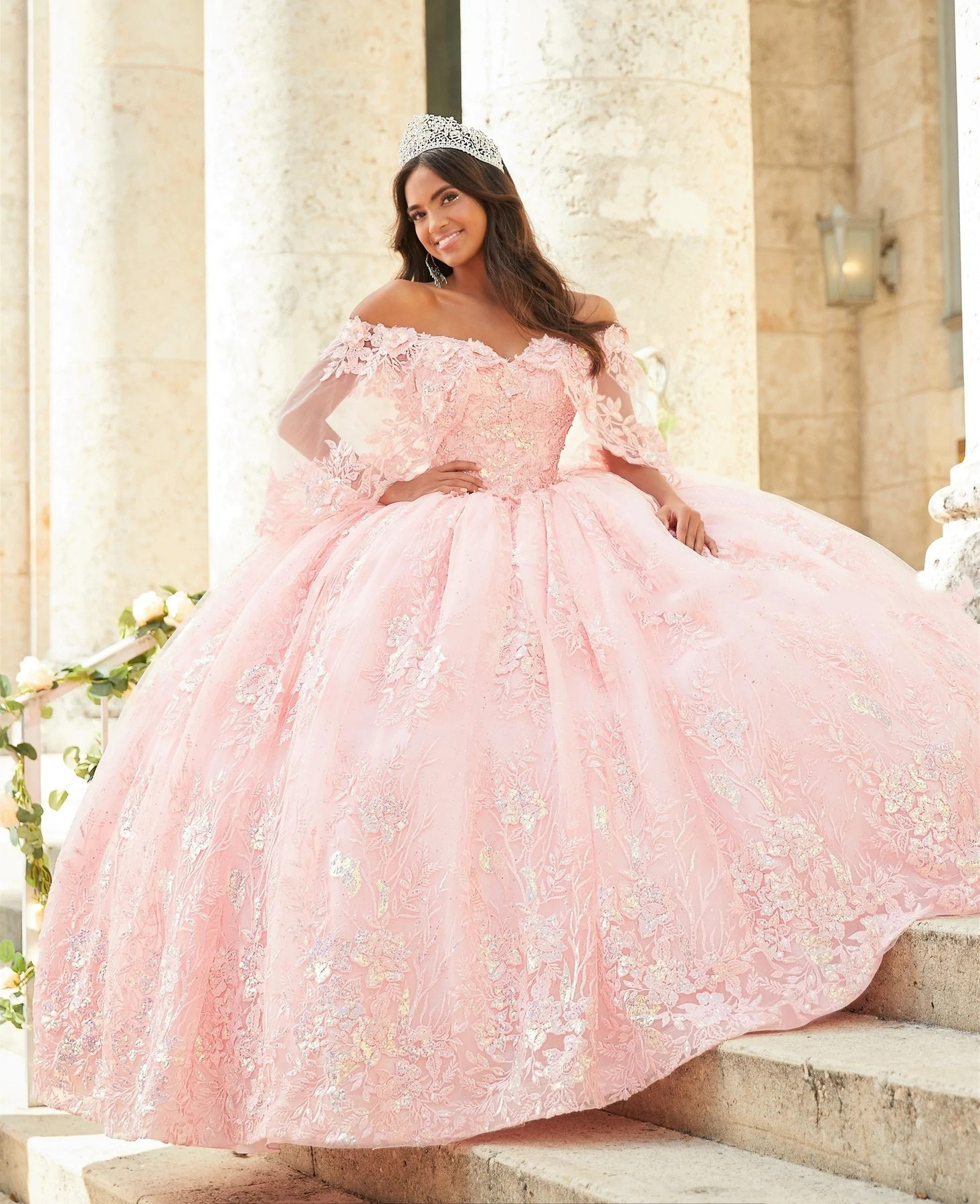 Pink Mexican Quinceanera Dresses Ball Gown Sweetheart Tulle Appliques Sparkly Puffy Charro Sweet 16 Dresses 15 Anos
