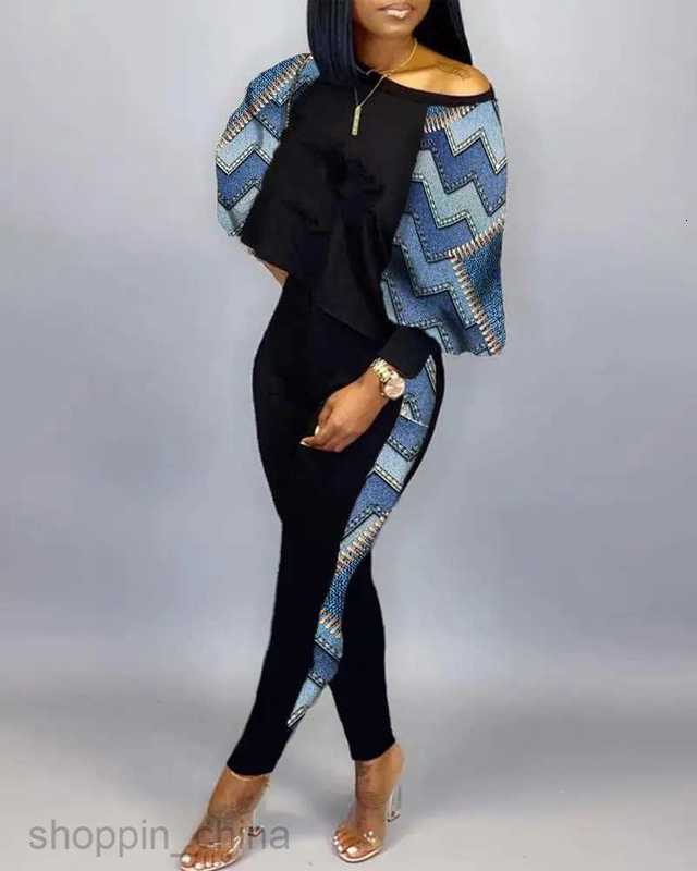 Women's Tracksuits spring new women's long-sleeved round neck off-shoulder fashion casual suit Sets