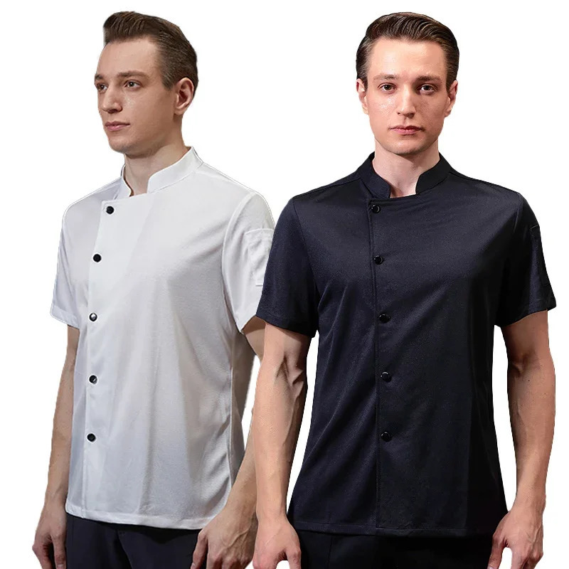 360°Breathable Summer Mesh Chef Jacket Men Women Short Sleeve Cooking Shirt Cool Work Tops Food Service Black Kitchen Outfit 240604