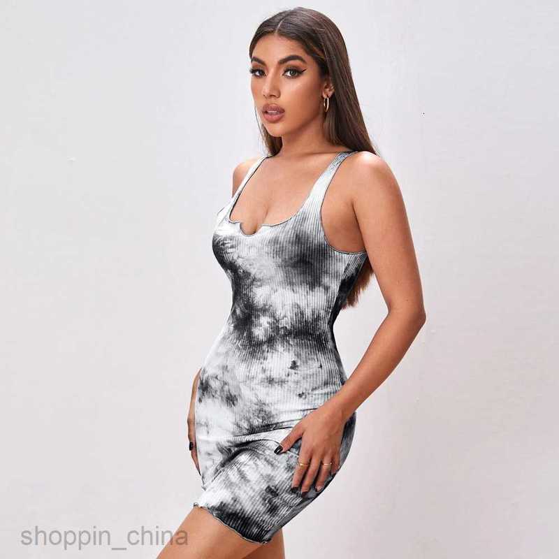 Basic Casual Women Dresses Spring/Summer Women's Sexy Slim Tie Dyed Print Wrapped Hip Short Skirt Tank Top Hanging Strap Dress