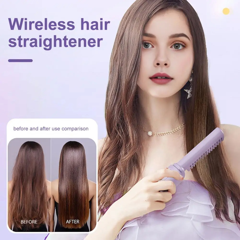 Ceramic Coating Hair Straightener Hair Straightener Comb Cordless Rechargeable Hair Straightener Brush with Fast for Curly