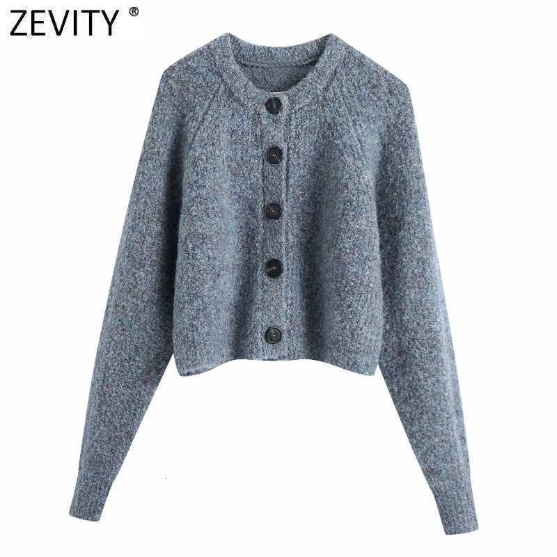 Zevity Women Simply Round Collar Single Breasted Short Knitting Sweater Femme Chic Basic Casual Slim Cardigan Coat Tops S481 210603