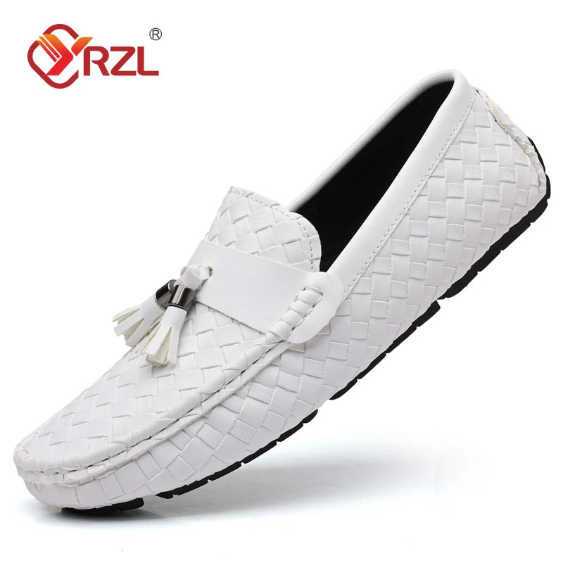 YRZL white canvas mens handmade leather canvas shoes slide on comfortable Mokasins large-sized 48 mens shoes in leisure driving apartments 240612