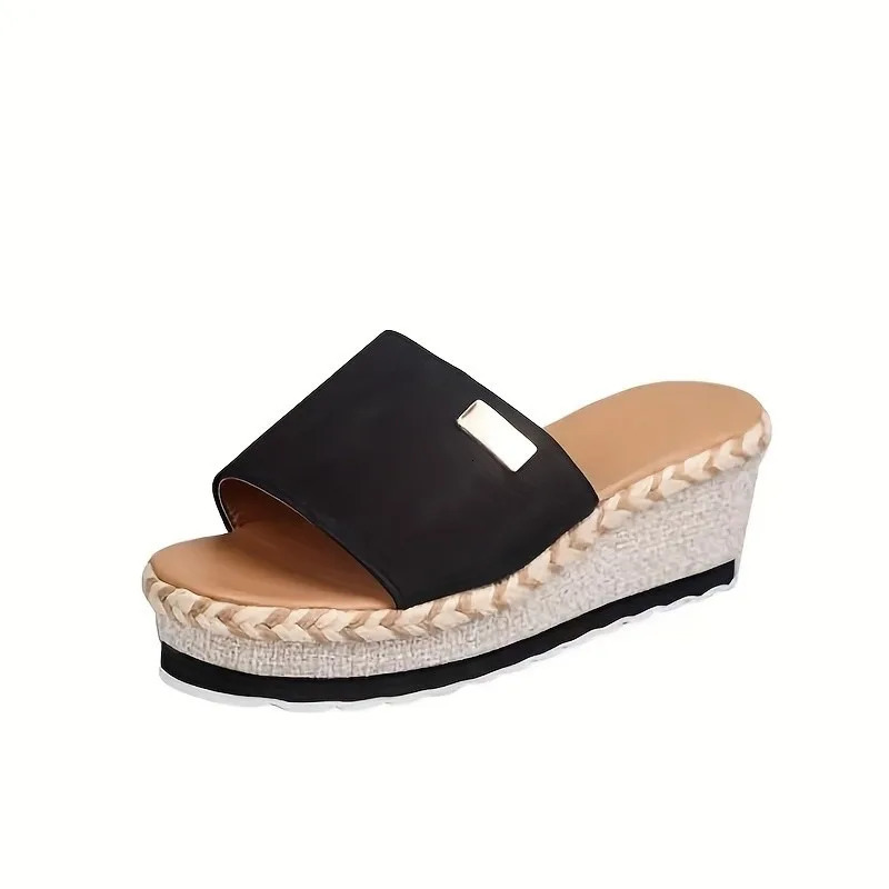 Women Slippers Casual Solid Platform Wedges Shoes Fashion Braided Straps Outdoor Walking Sandals Summer Beach Flip Flops 240613