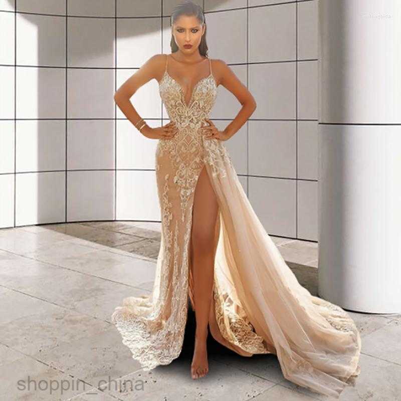 Casual Dresses Wedding Party Dress Women Evening Elegant Sexy Deep V Neck Spaghetti Strap Sleeveless Sequined Long Maxi 7654D