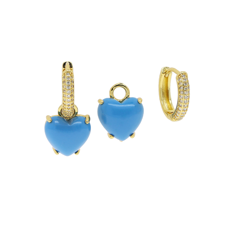 Micro Pave Bg Geometric CZ Turquoise Heart Earrings 2024 - Gold Plated Fashion Jewelry for Women