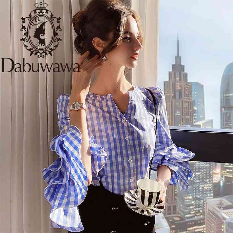 Dabuwawa Ruffled Women Blouse Shirt Striped Print Buttons Female Tops Shirts Autumn Spring Office Ladies Blouses DO1AST009 210520