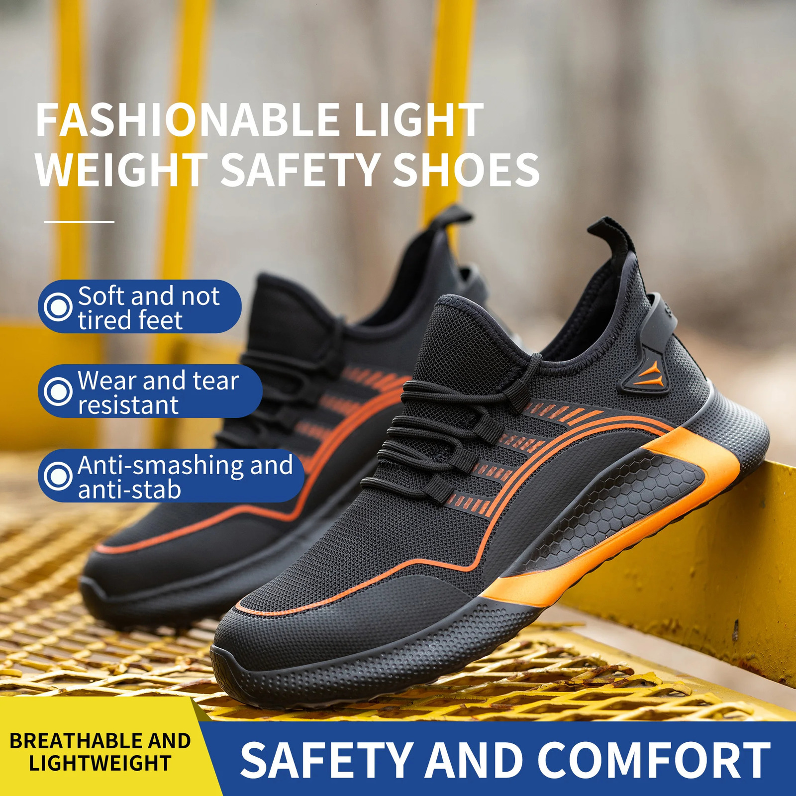 Steel Safety Casual Breathable Light Toed Smashing Anti Stab Work Shoes Mens