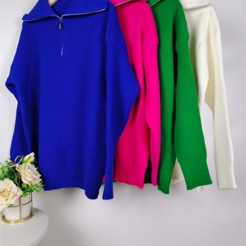 Fashion Women Sweaters Casual Loose Turtleneck Zipper Autumn and Winter Long Sleeve Top Knitted Vintage Green Sweater W220817