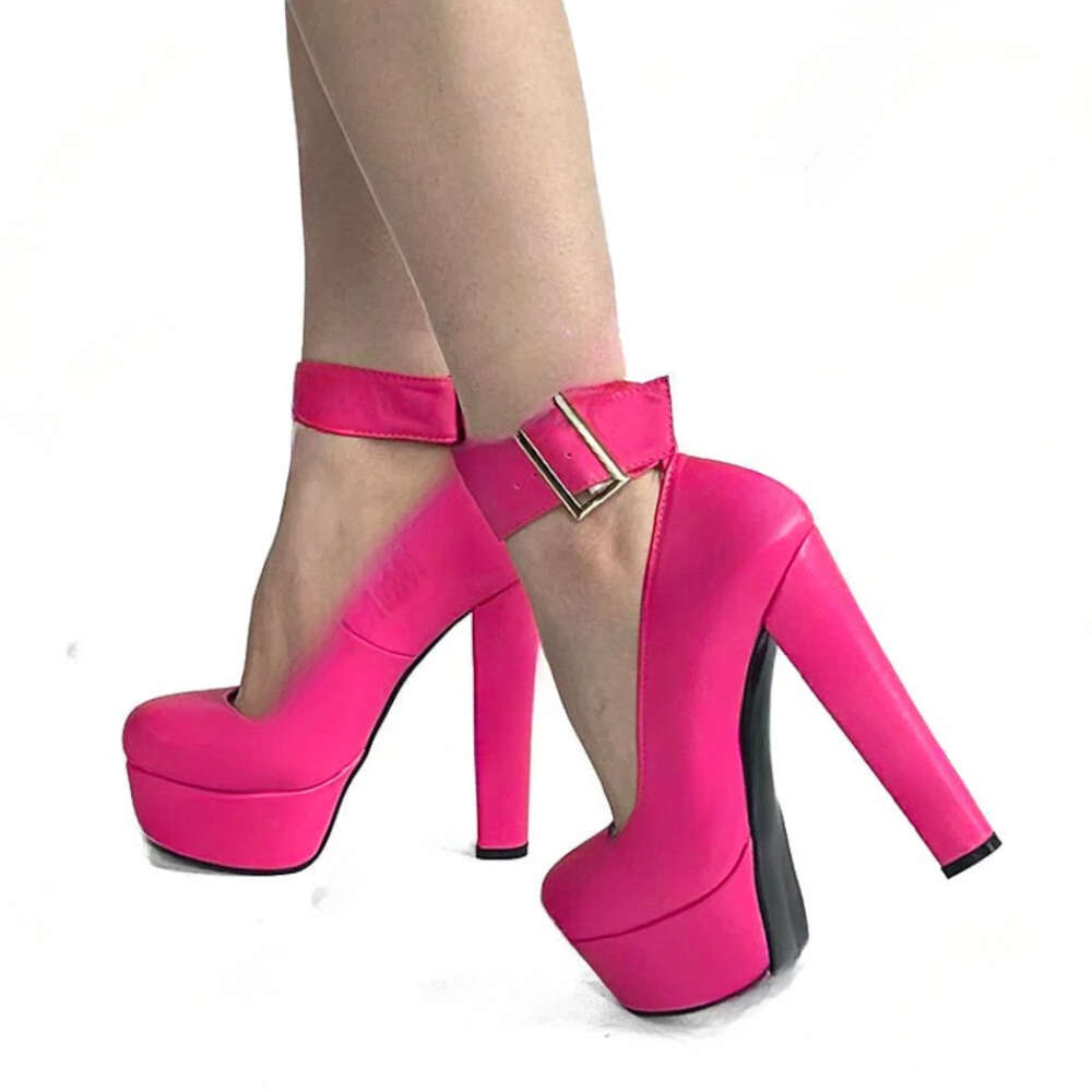 2024 Handmade Spring Pumps Matt Chunky High Heels Round Toe Beautiful Pink Party Shoes Women Plus US Size 5-20