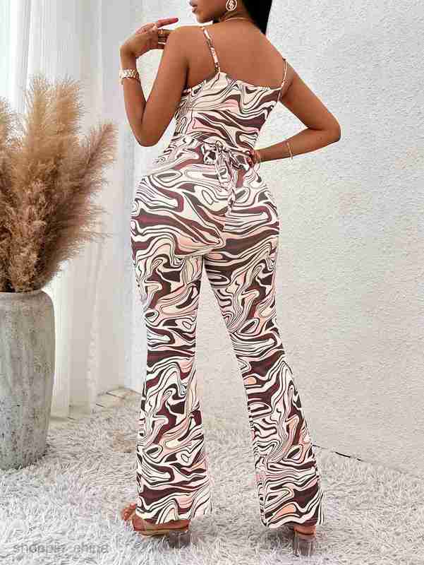 Women's Tracksuits Summer Fashion Casual Women's Sexy Style Printed Sling Long Women's Set Sets