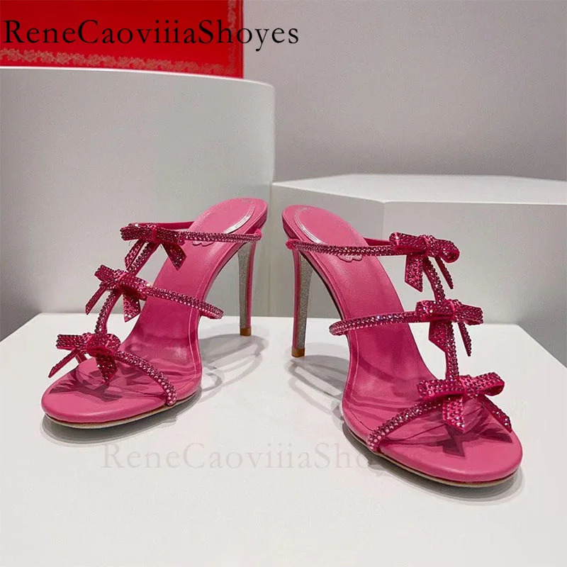 High Heels Crystal Slippers Women Butterfly-knot Rhinestone Party Shoes Female Summer Sexy Runway Gladiator Sandal Woman 240614