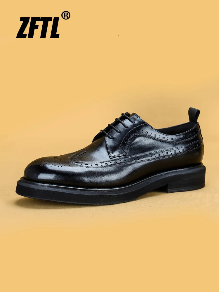ZFTL Mens Shoes Leather Formal Embossed Shoes Mens Block Black Brown Mens Business Shoes 2024 Brother Shoes 240614
