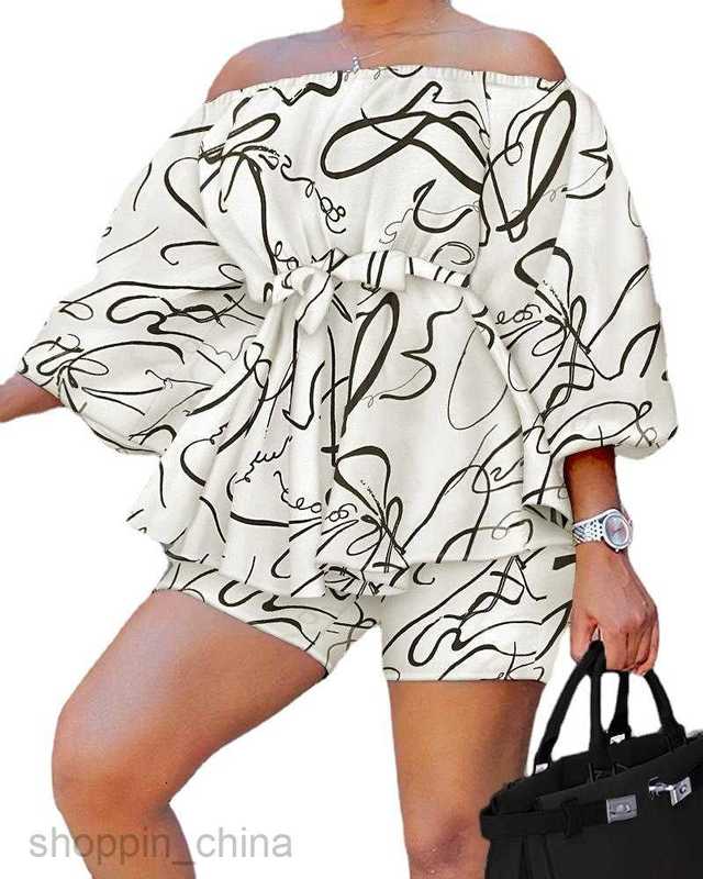 Women's Tracksuits fashion Summer New female Shoulder Shorts Belt Two Piece Set for women Sets