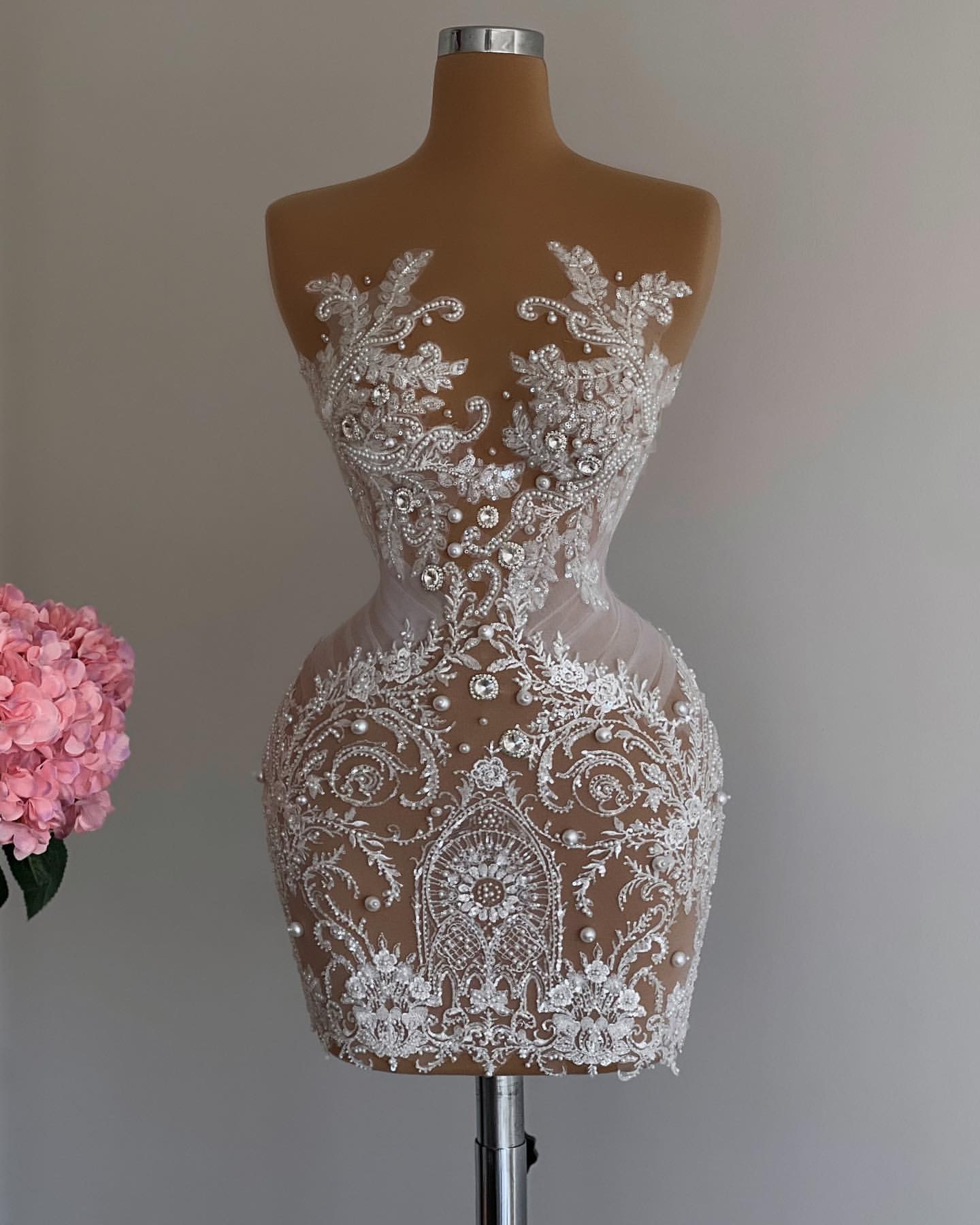 2024 White Cocktail Dresses Prom Evening Sheath Lace Pearls Sheer Neck Mini Short Party Graduation Homecoming Birthday Holiday Club Gowns Dress ZJ3261