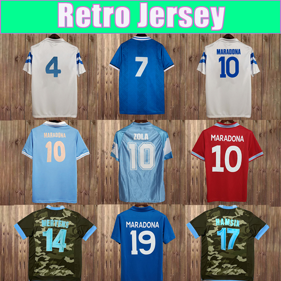 90 91 Naples Retro Mens Soccer Jerseys MERTENS MARADONA HAMSIK INLER FERNANDEZ 1986 Home Away 3rd Vintage Football Shirt Short Sleeve Uniforms
