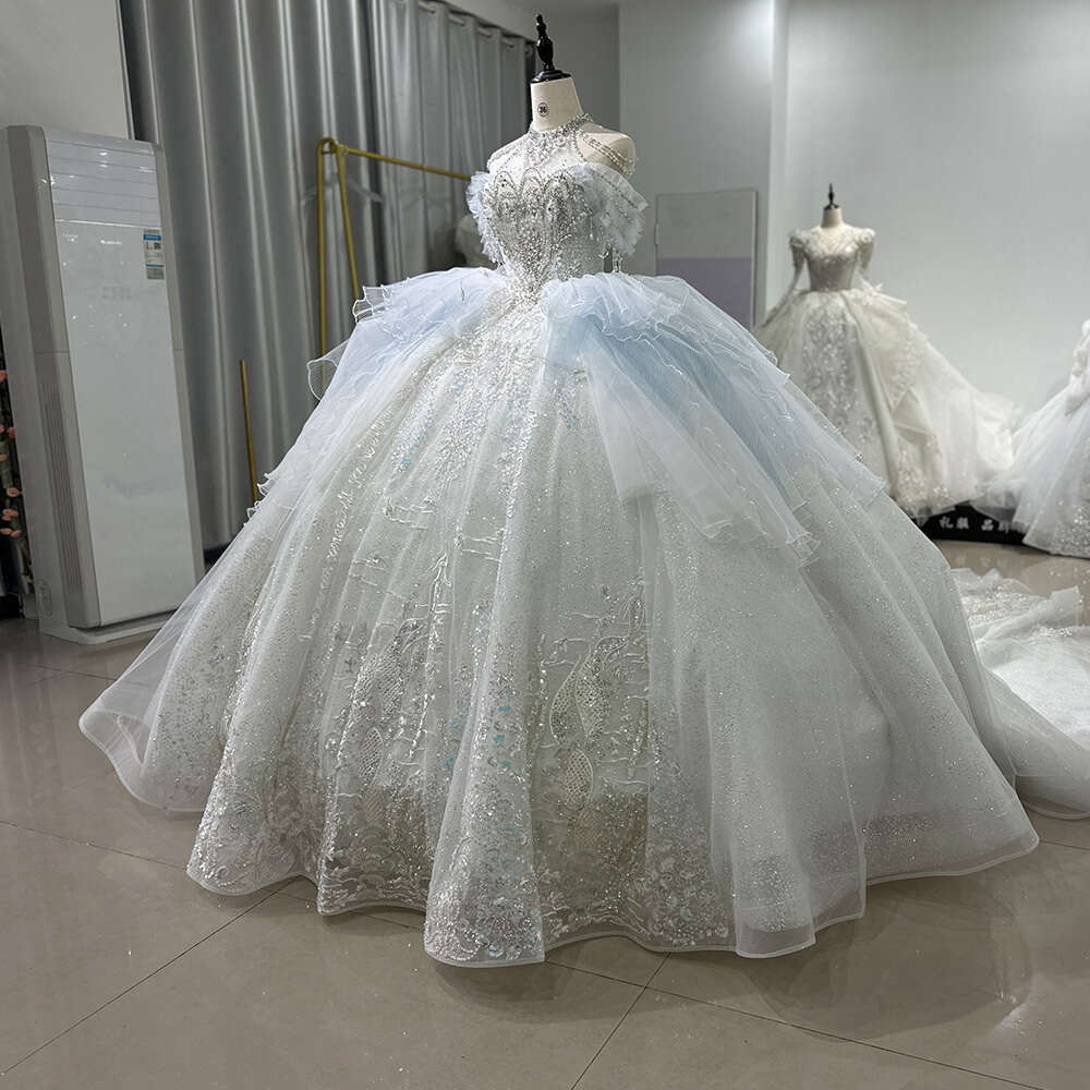 Jancember Stylish Factory Wholesale Wedding Dresses For Women Sleeveless Halter Beading Lace Up vestido de novias 2024 XS048