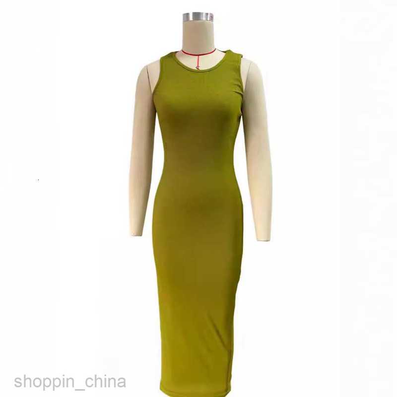 Basic Casual Women Dresses Women's Commuter Style Long Skirt Sleeveless Round Neck Waist Split Dress