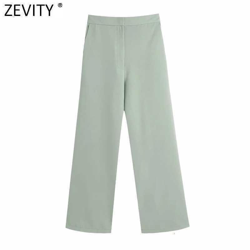 Zevity Women Simply Chic Solid Color Casual Slim Straight Pants Office Lady High Waist Zipper Fly Long Trousers Mujer P1018 210603
