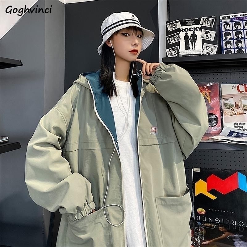 Womens Jackets Contrast Double Side Jackets Women Hooded Streetwear Boyfriend Outerwear Retro Baseball Loose Harajuku Cargo Coats Ins 220901