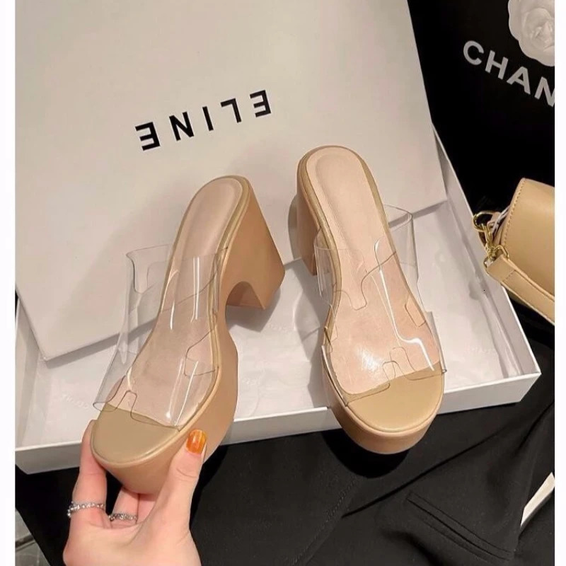 Women Slippers Fashion Elegant PVC Transparent Platform Wedges Heel Slides LadiesOutdoor Beach Sandalias 240614