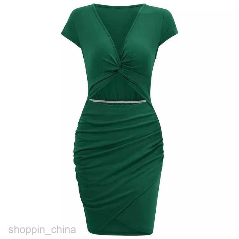 Basic Casual Women Dresses New Summer Solid V-neck waist Slim Casual Short sleeved Dress for Women