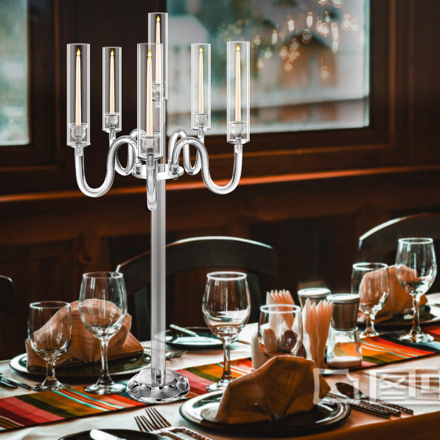 Glass 5 Arms Floor Candelabra Event Candelabrum Centerpiece Acrylic Candlesticks Crystal Candle Holders Centerpieces For Wedding Table XJ260305