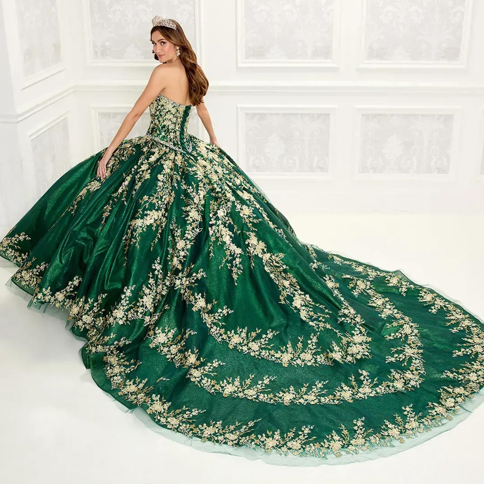 Dark Green Mexican Quinceanera Ball Gown Sweetheart Sparkly Appliques Puffy Charro Sweet 16 Dresses 15 Anos