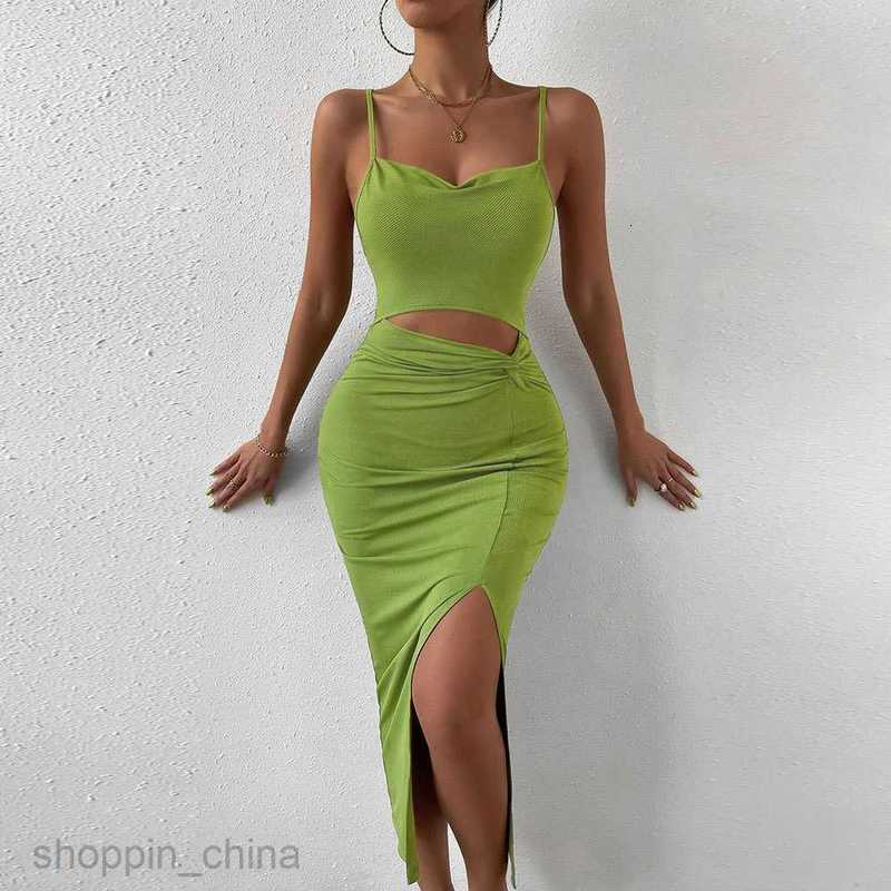 Basic Casual Women Dresses Women's New Hollow Split Waist Wrap Hip Knitted Suspended Strap Sexy Dress
